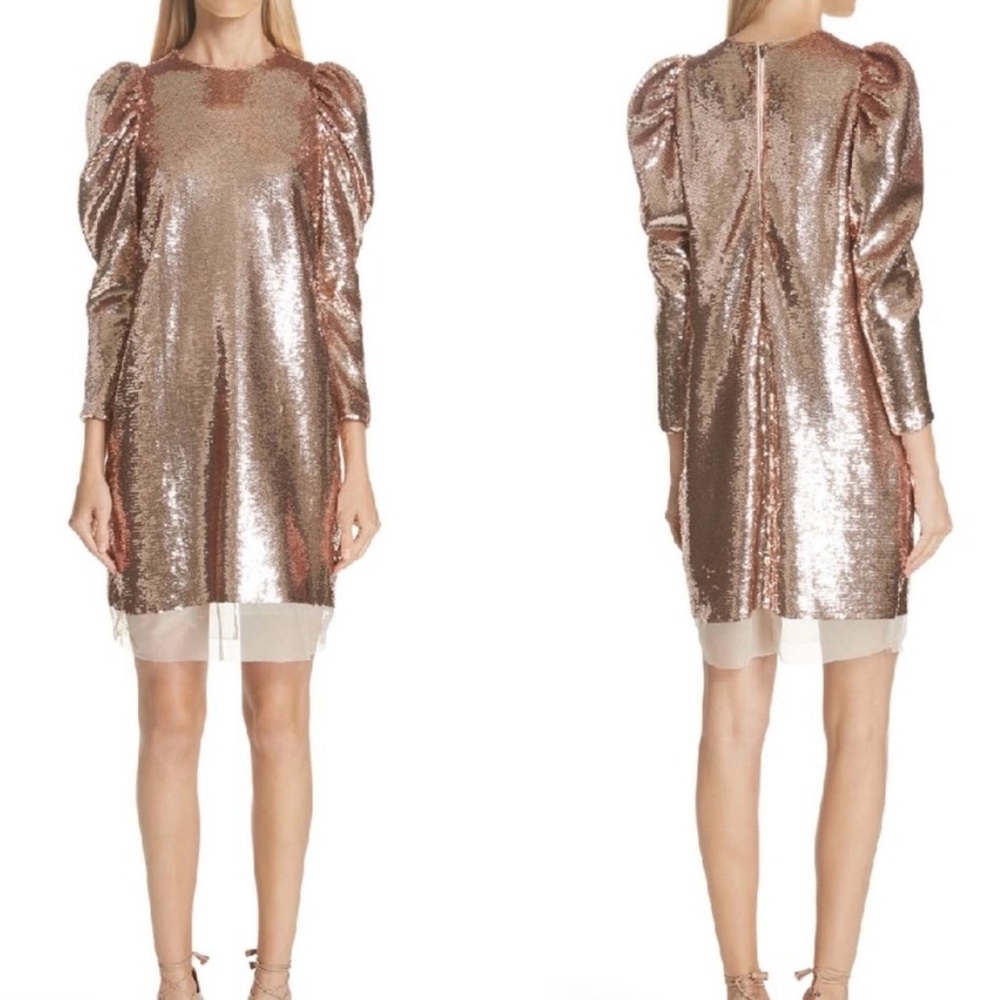 Ulla Johnson Gold Sequin Puff Sleeve dress, NWOT Size 6